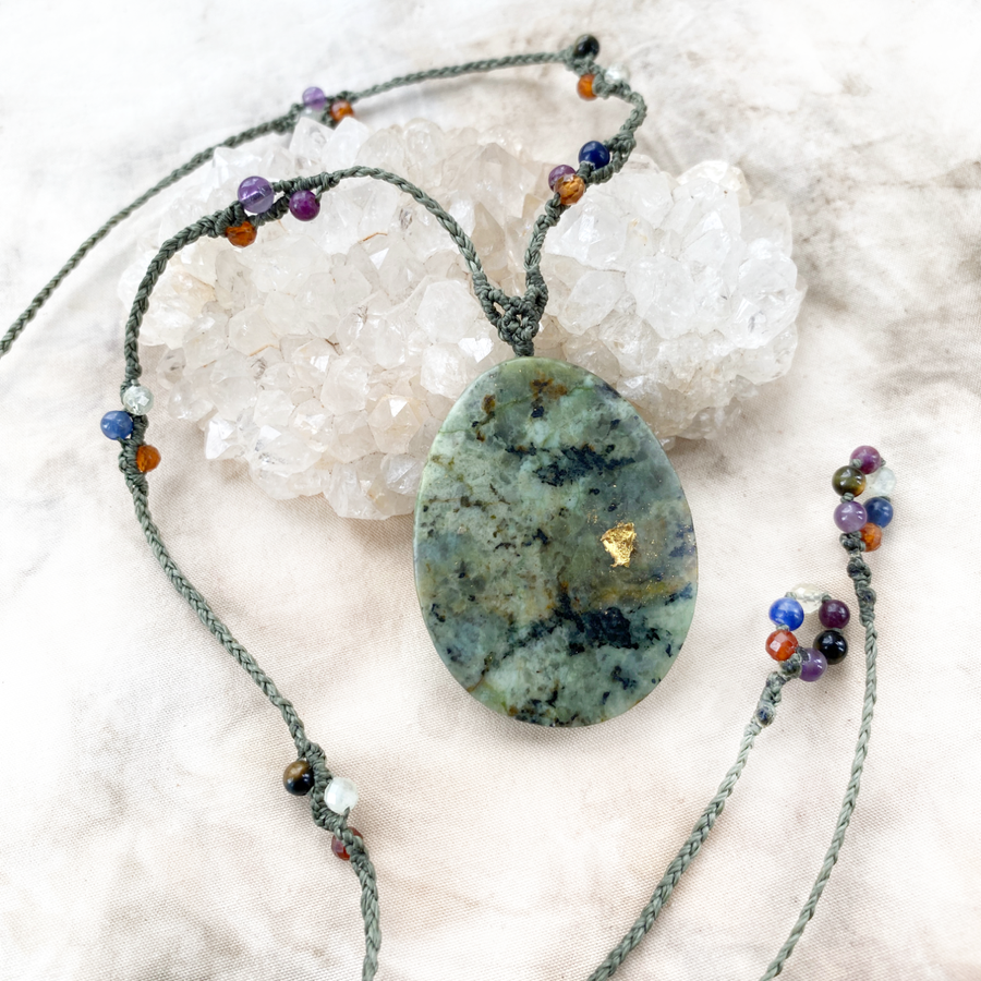 African Turquoise Jasper ~ crystal healing amulet with kintsugi
