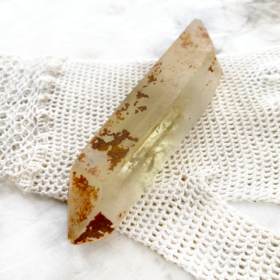 Natural raw Citrine point with iron coating ~ from Congo