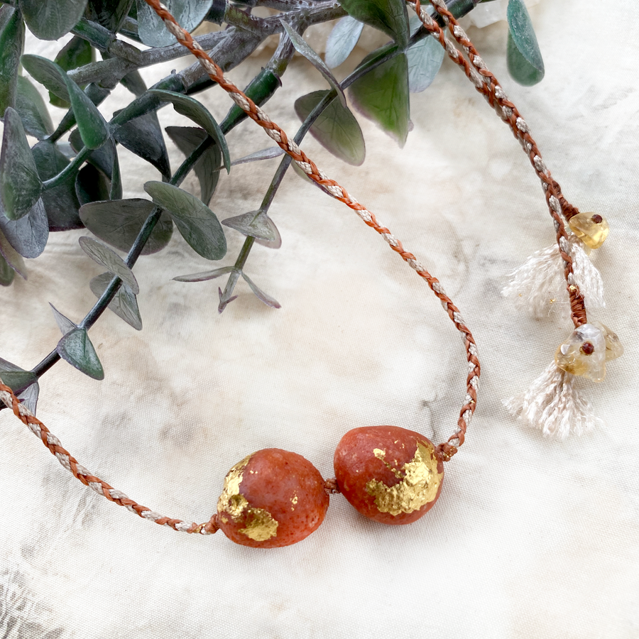 Carnelian crystal healing amulet with 24 carat gold