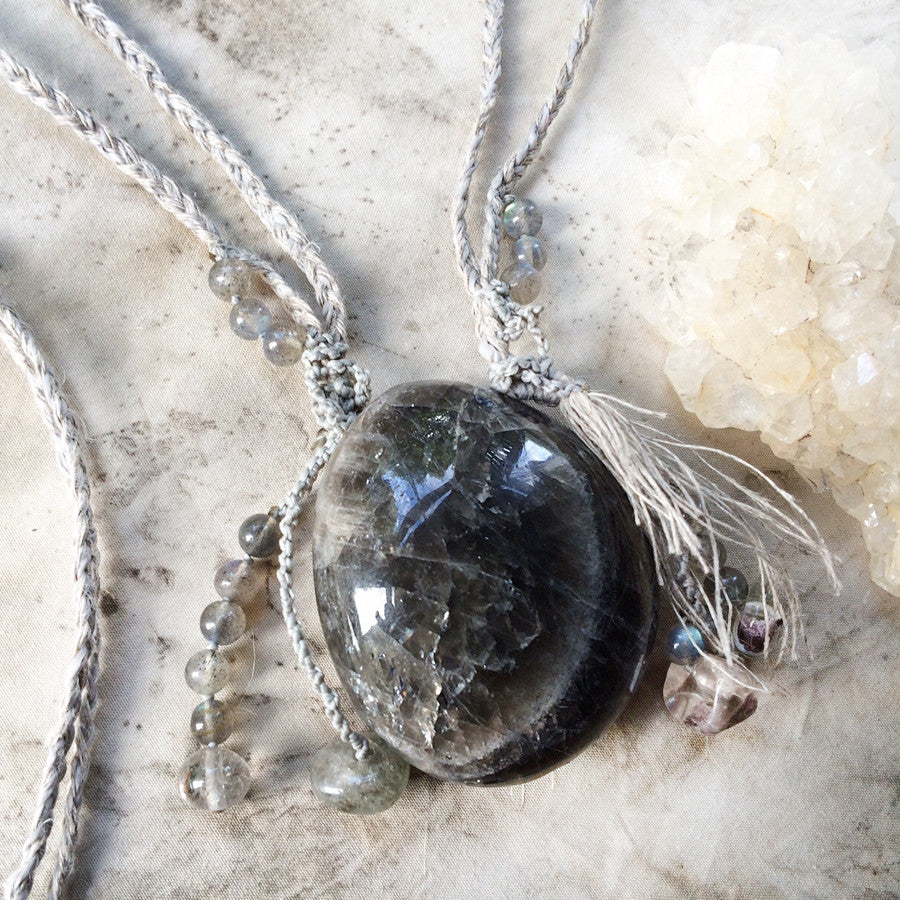 Moon Oracle' ~ Black Moonstone talisman with Labradorite & Shaman