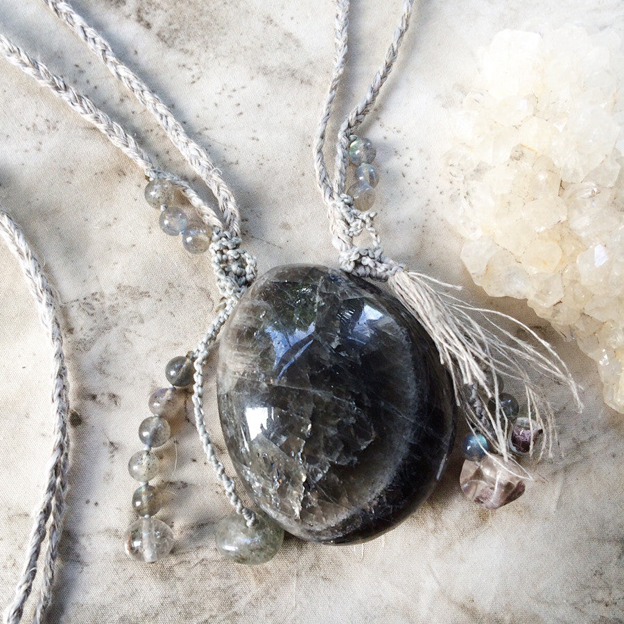 'Moon Oracle' ~ Black Moonstone talisman with Labradorite & Shaman Dream Stone Quartz