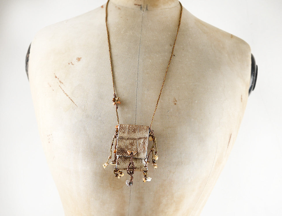 Tribal style leather pouch necklace with crystal detailing Spirit Carrier