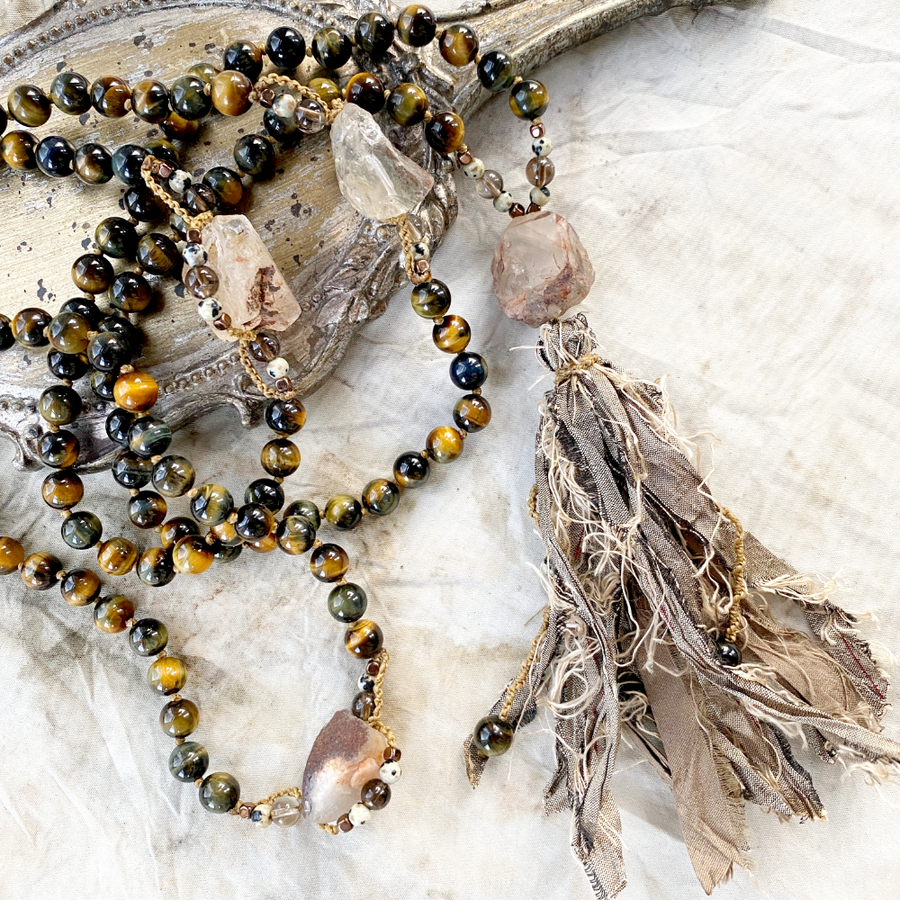 Meditation mala with 108 Hawk Eye counter beads