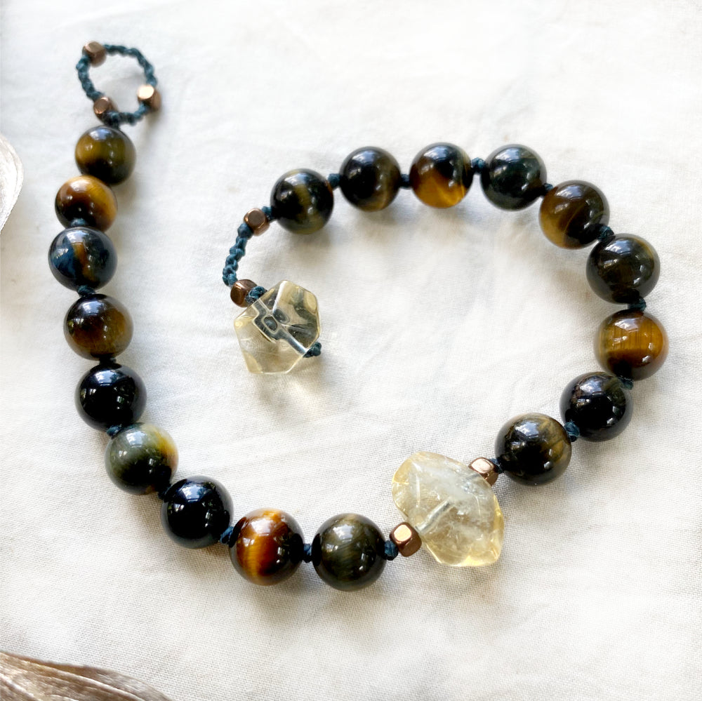 Mala bracelet with Tiger Eye & Hawk Eye counter beads Spirit Carrier