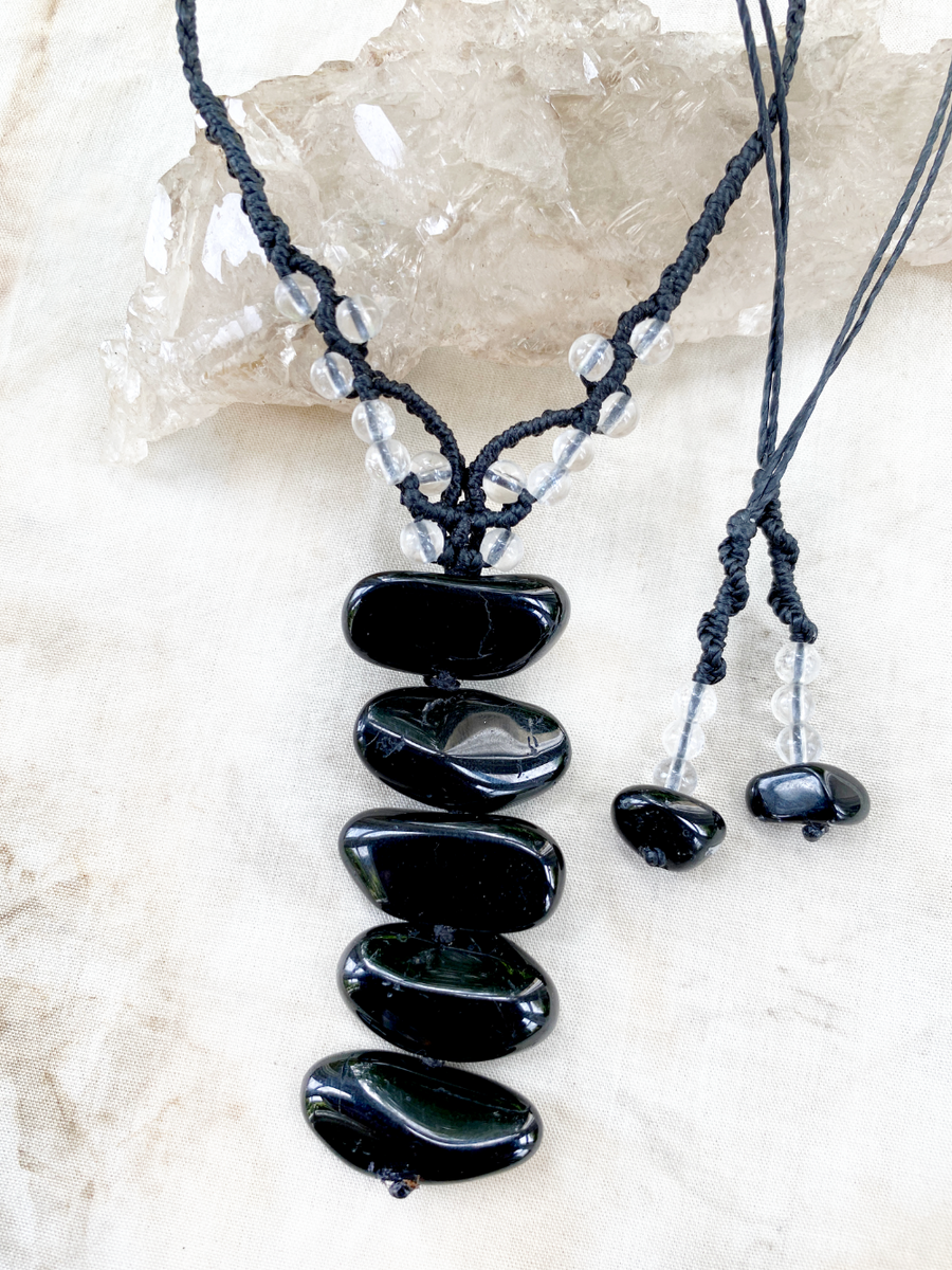 Crystal healing amulet with Black Tourmaline & Quartz