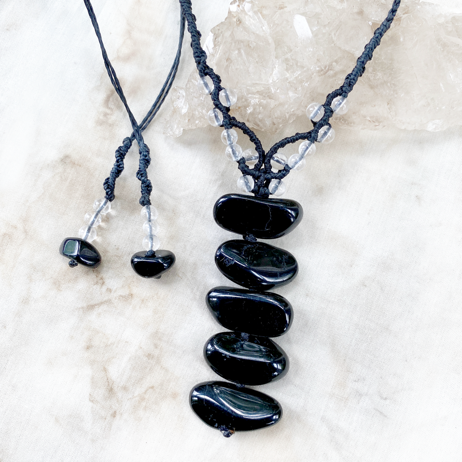 Crystal healing amulet with Black Tourmaline & Quartz