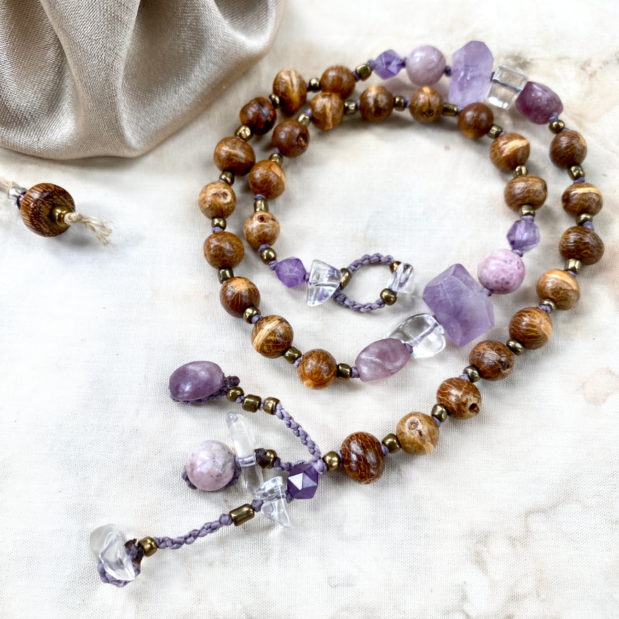 Mala double wrap bracelet with Bodhi seeds ~ for up to 6.75