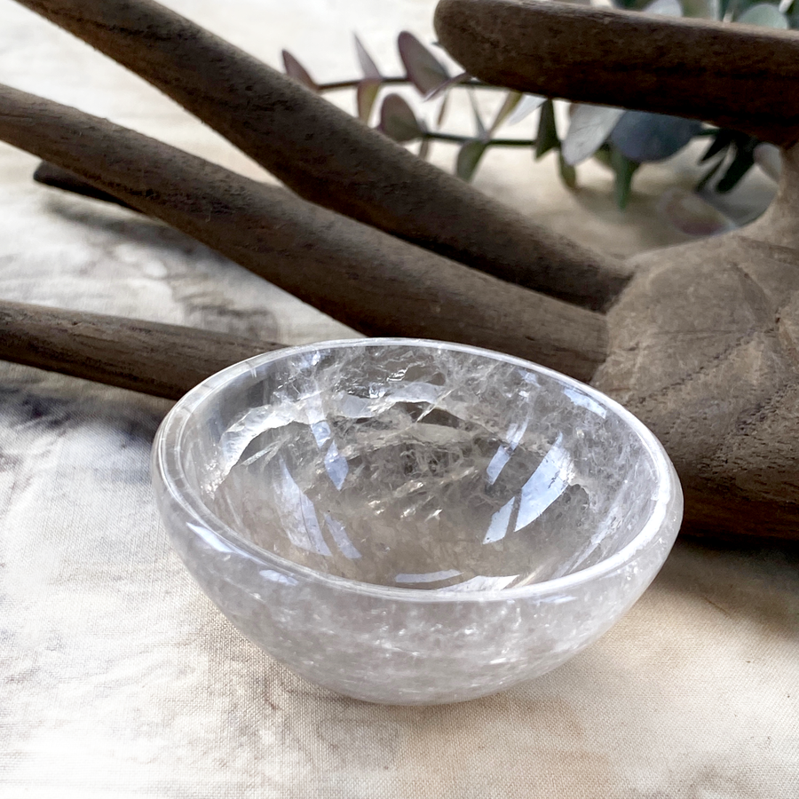 Tiny decorative crystal bowl carved from Smokey Quartz