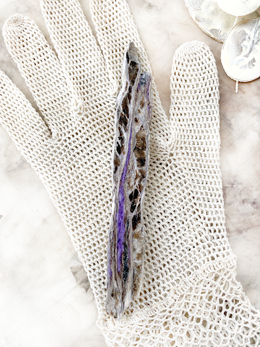 Natural Charoite 'wand' with one polished surface