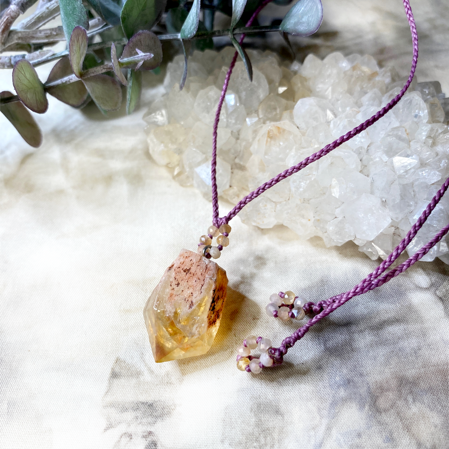 Citrine crystal healing amulet with Moonstone