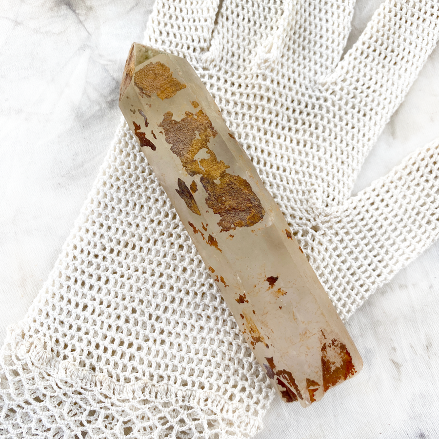 Natural raw Citrine point with iron coating ~ from Congo