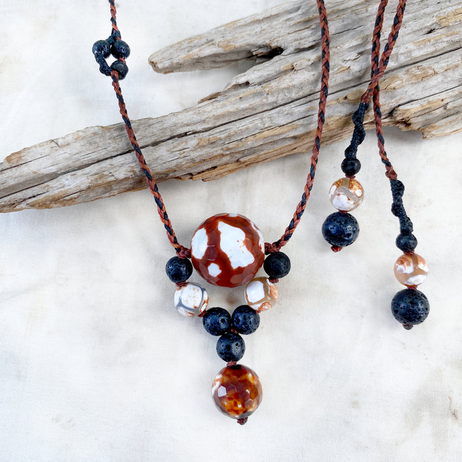 Crystal healing amulet with Lava Stone & Fire Agate