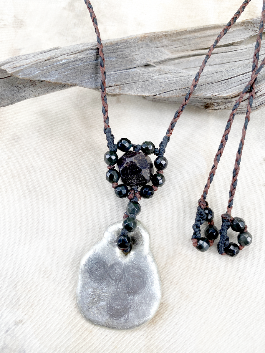 'Flow' talisman necklace ~ pewter with Almandine Garnet