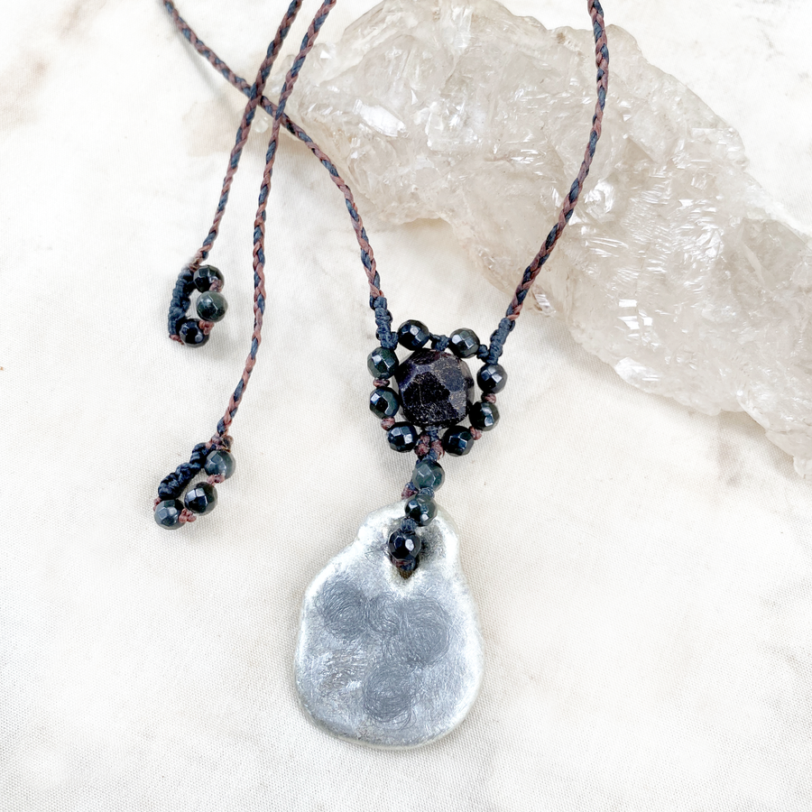 'Flow' talisman necklace ~ pewter with Almandine Garnet