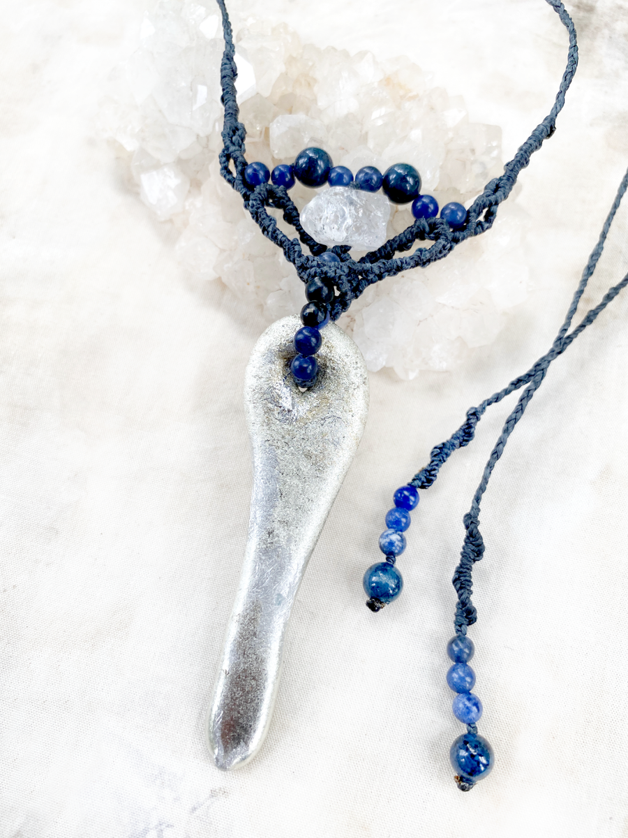 'Flow' talisman necklace ~ pewter with Topaz