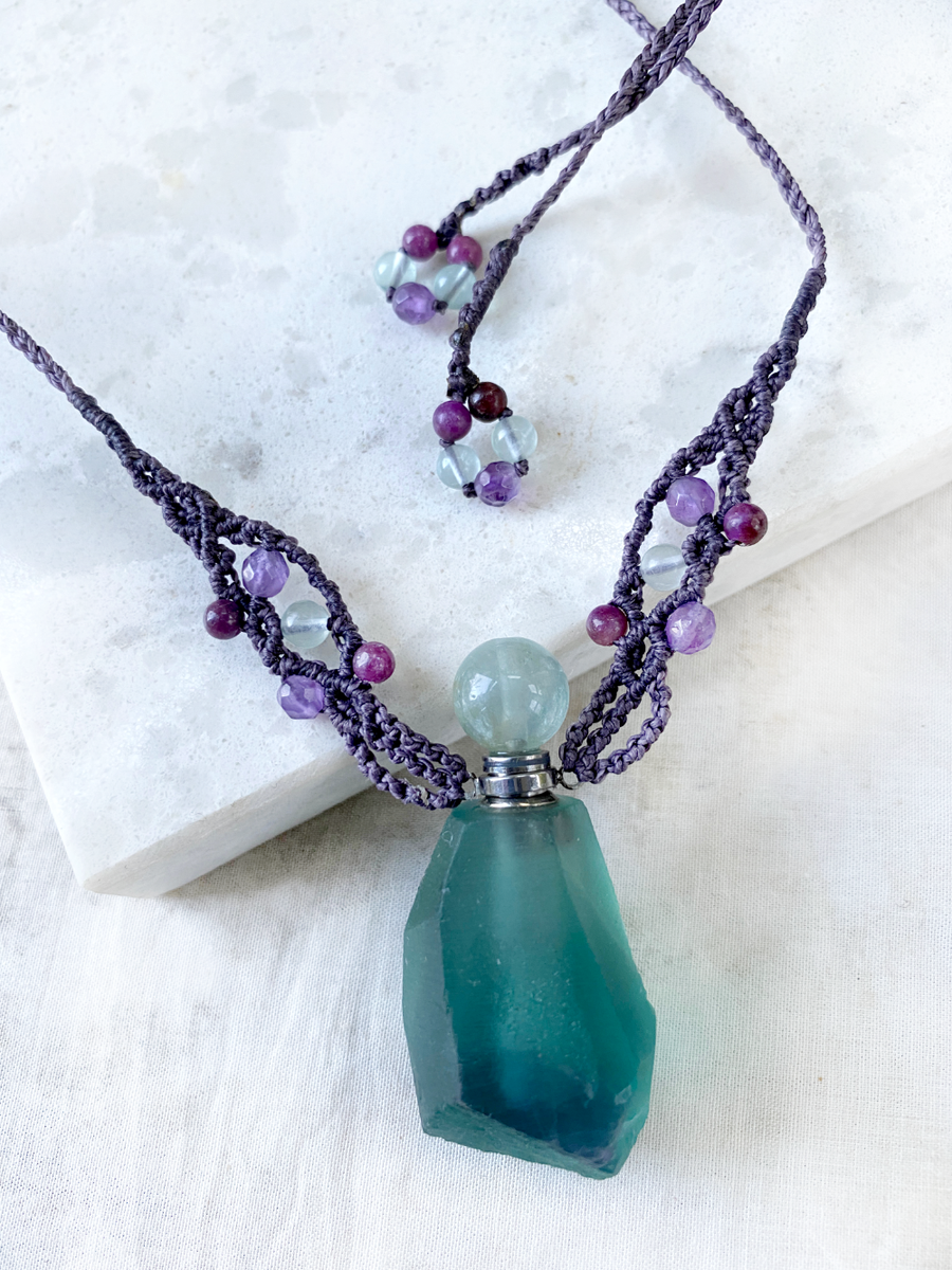 Crystal bottle amulet (Fluorite) ~ for essential oil or perfume