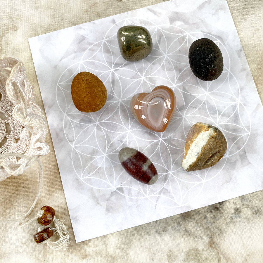 Crystal energy pouch, including rare Colombianite & Shiva Lingam