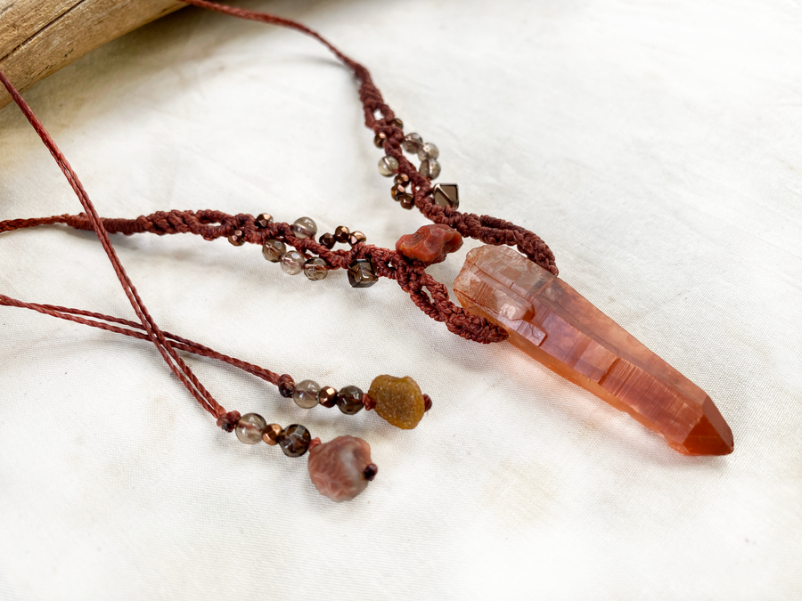 Hematoid Quartz point crystal healing amulet
