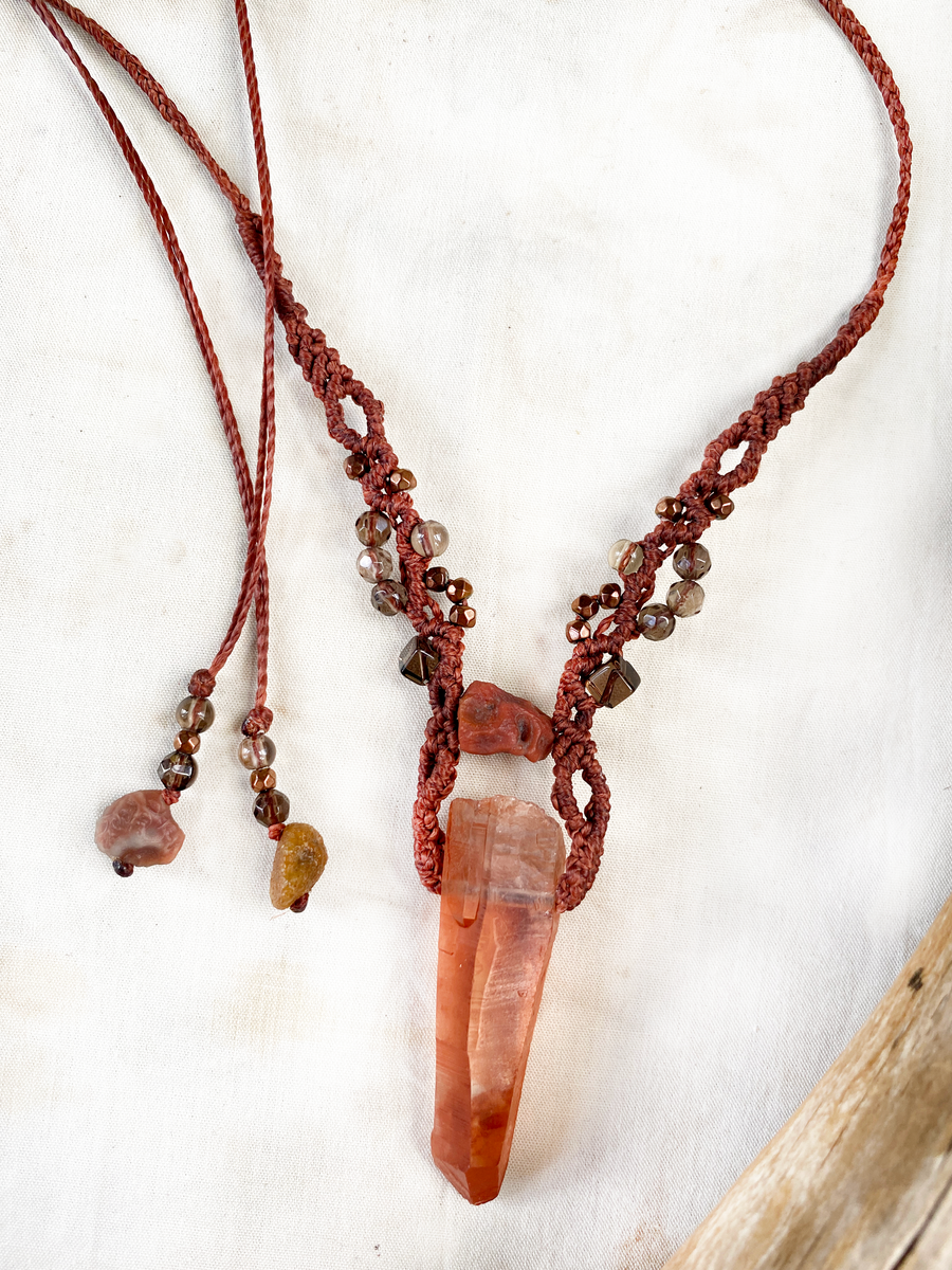 Hematoid Quartz point crystal healing amulet