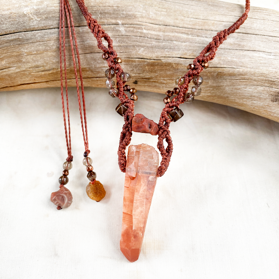 Hematoid Quartz point crystal healing amulet