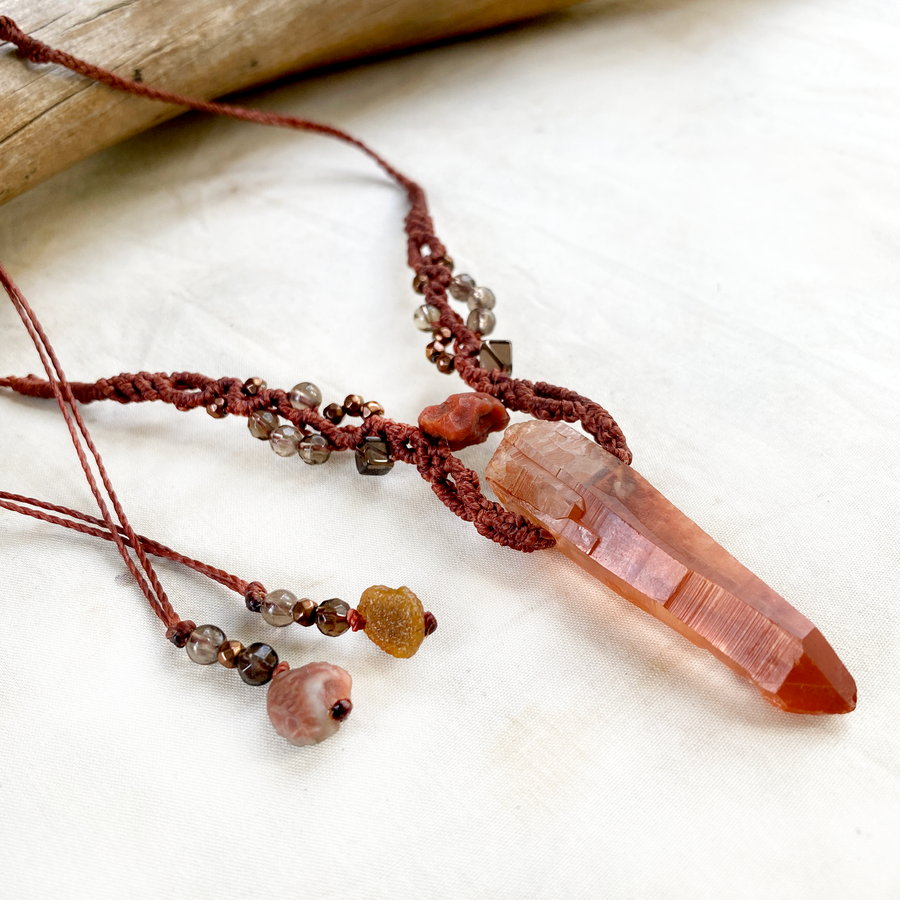 Hematoid Quartz point crystal healing amulet