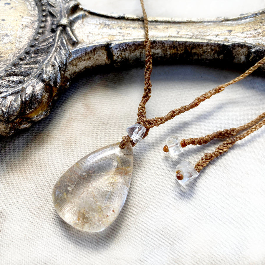 Gold Rutile Quartz crystal healing amulet