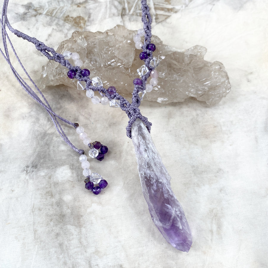 Amethyst crystal healing amulet