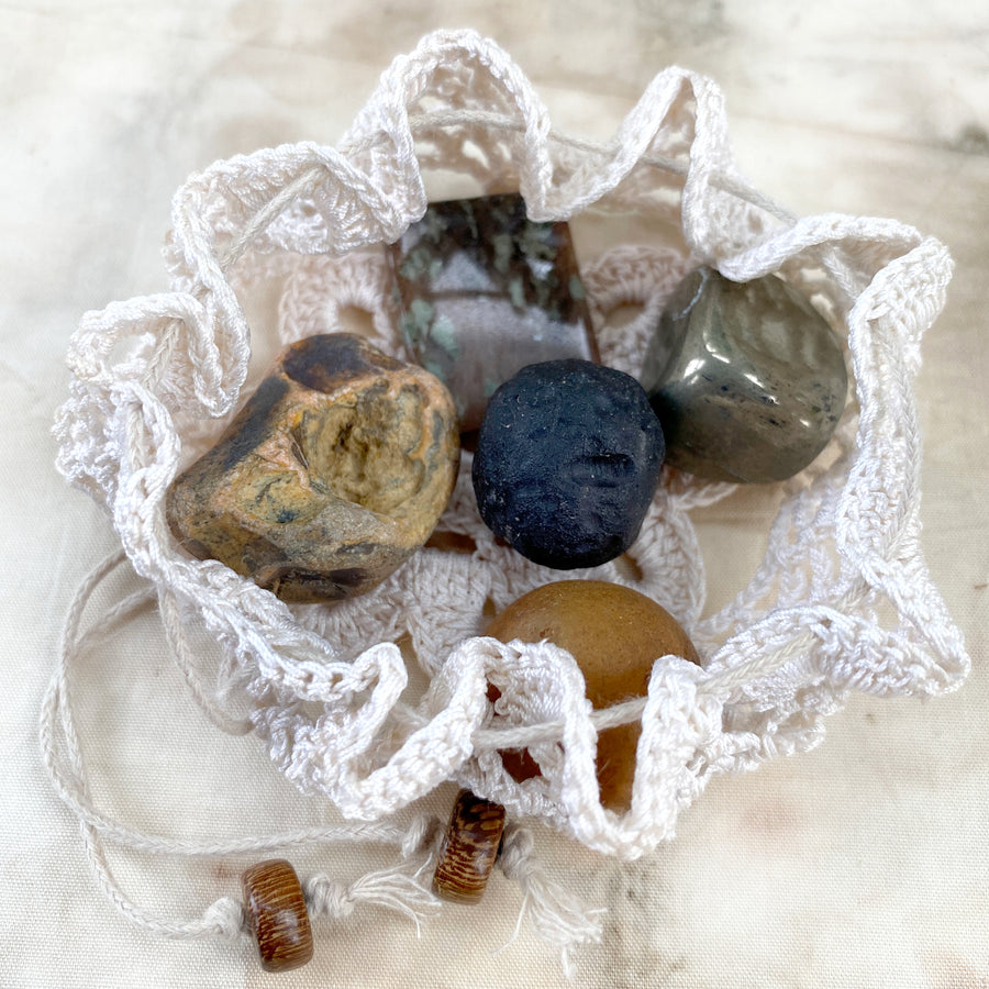 Crystal energy pouch, including rare Colombianite & Kimberlite