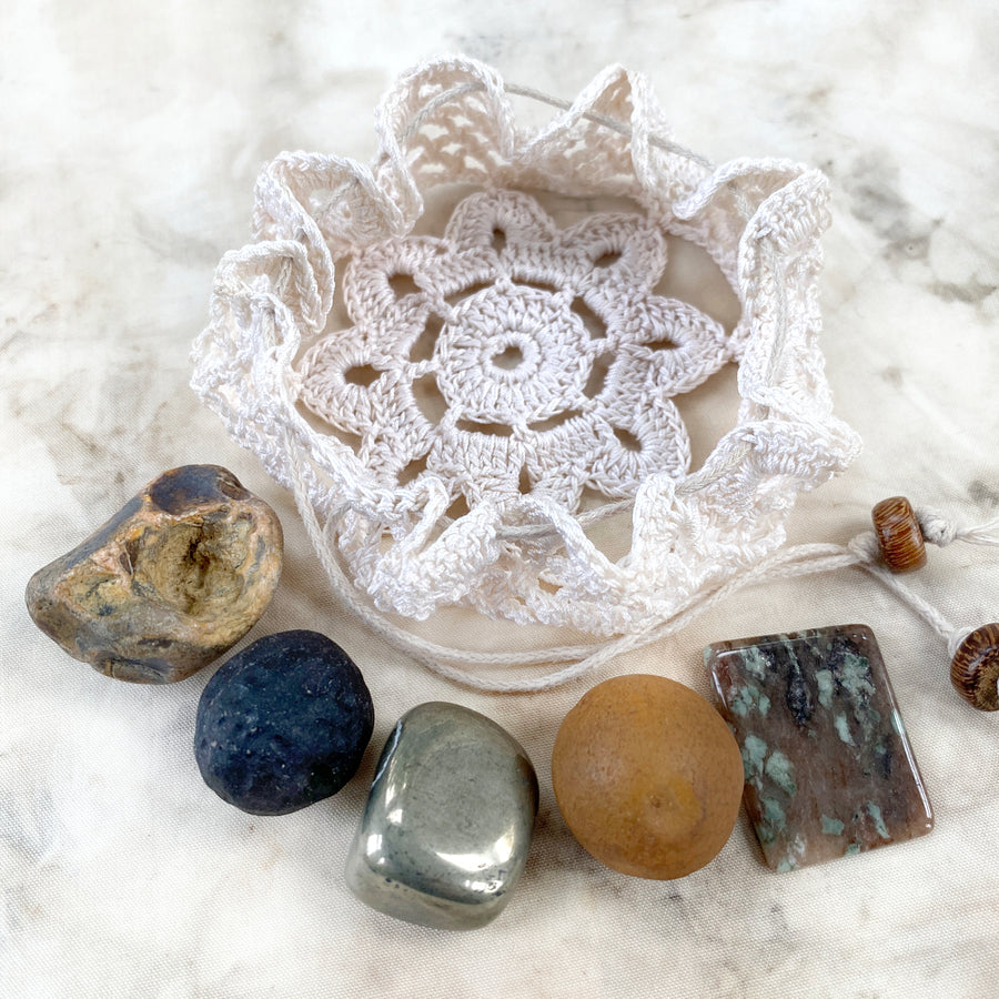 Crystal energy pouch, including rare Colombianite & Kimberlite