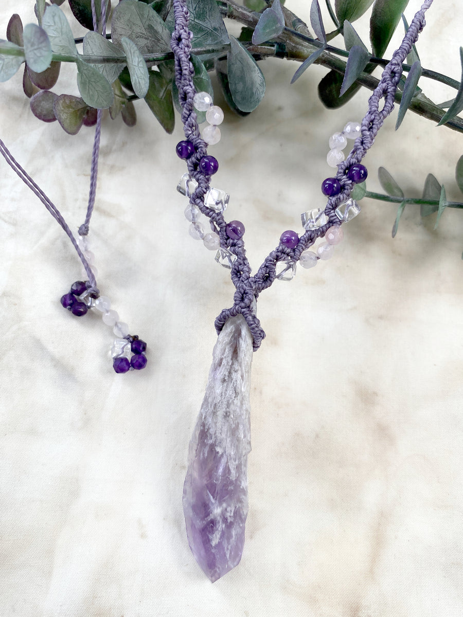 Amethyst crystal healing amulet