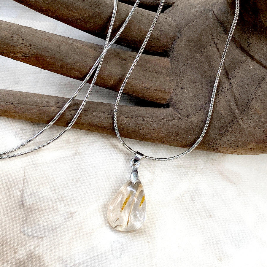 Gold Rutile Quartz crystal healing necklace