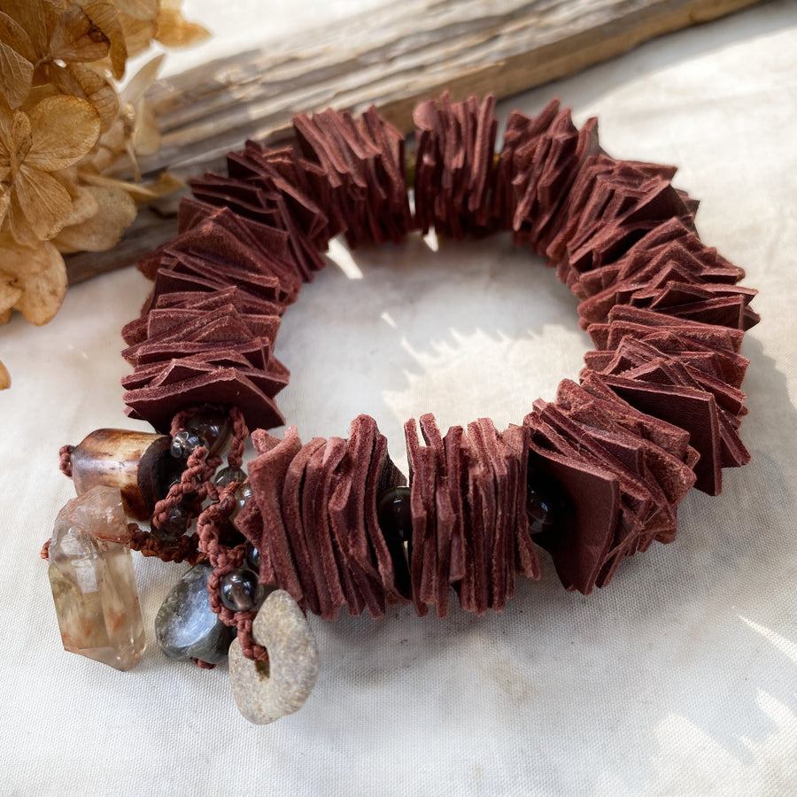 Shamanic bracelet with Botswana Agate, Citrine, Mica & Hagstone ~ for up to 6.5