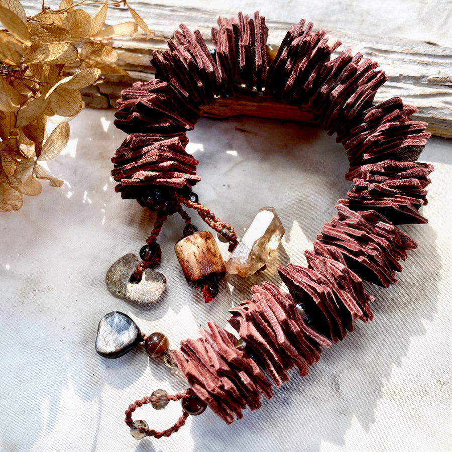 Shamanic bracelet with Botswana Agate, Citrine, Mica & Hagstone ~ for up to 6.5