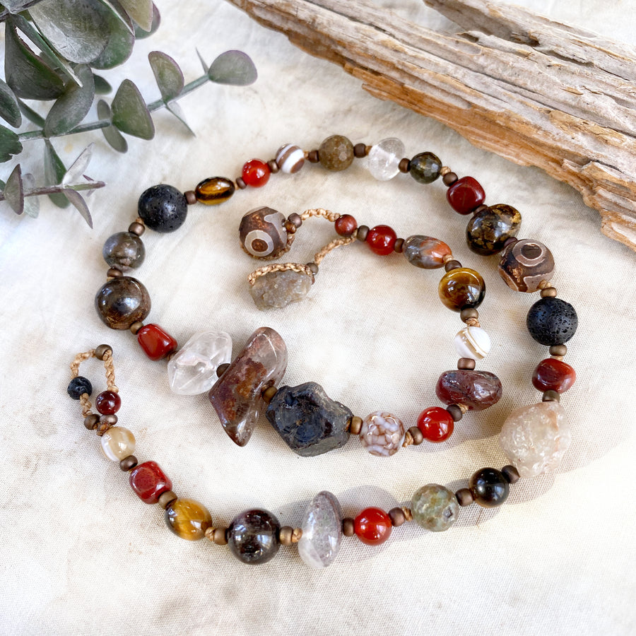 Crystal healing double wrap bracelet in earthy tones ~ for up to 6.5