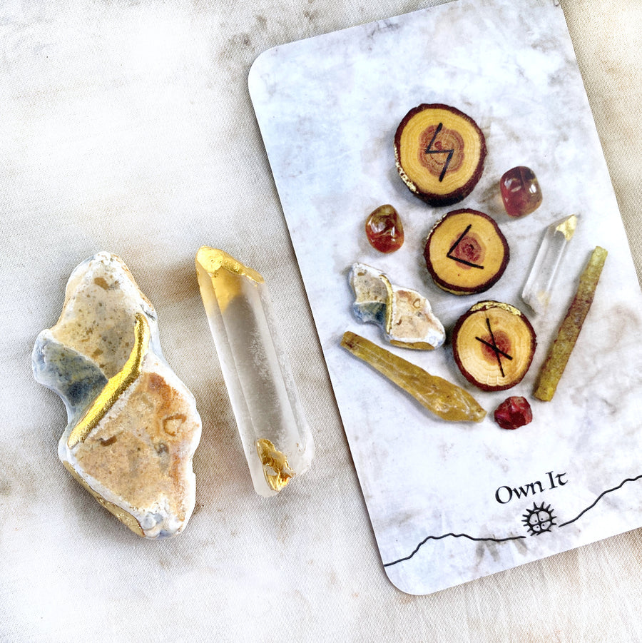 Flint & Quartz with 24 carat gold ~ altar talisman pair
