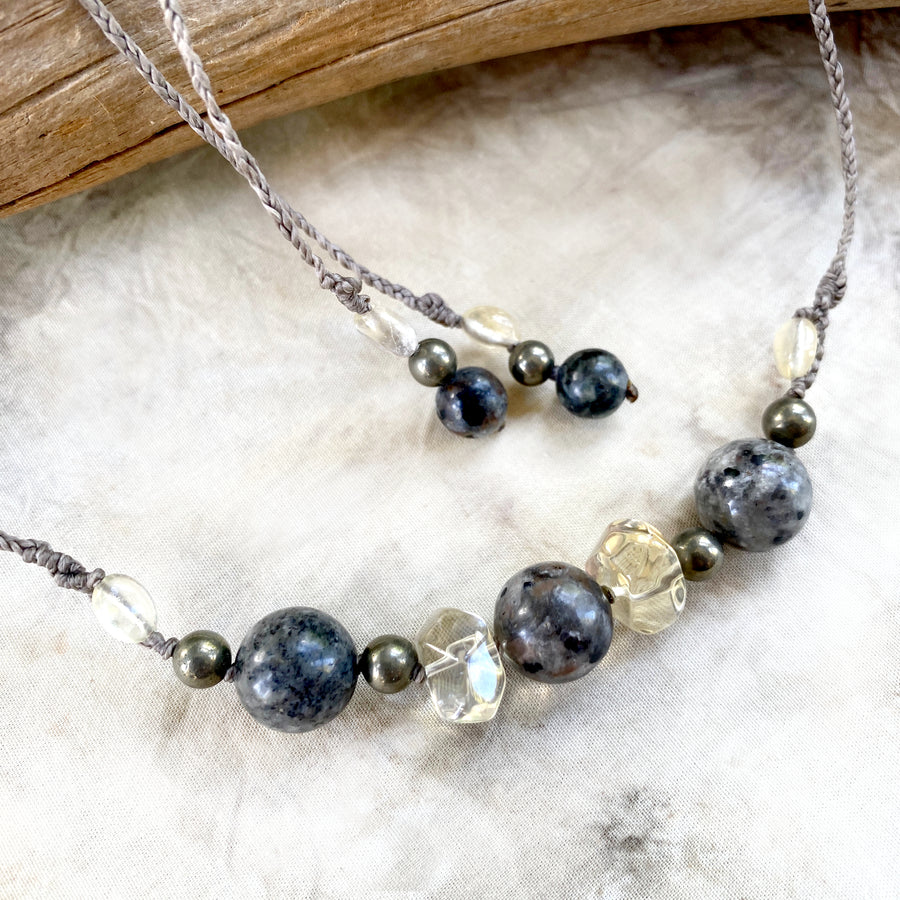 Crystal healing amulet with Yooperlite, Citrine & Pyrite