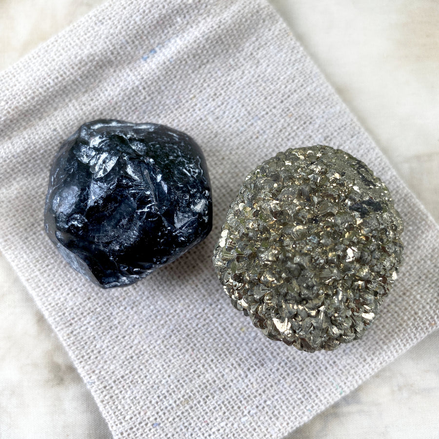 'Dedication stones' ~ Spherical Pyrite &  Apache Tear