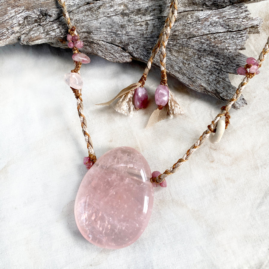 Rose Quartz crystal healing amulet