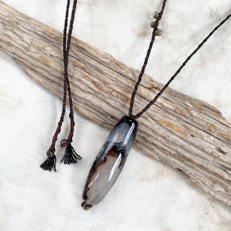Botswana Agate crystal healing amulet with Smokey Quartz