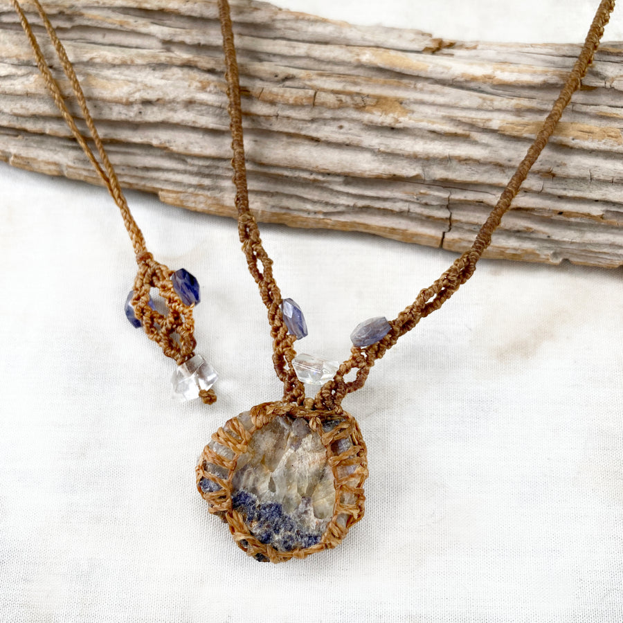 Blue John crystal healing amulet