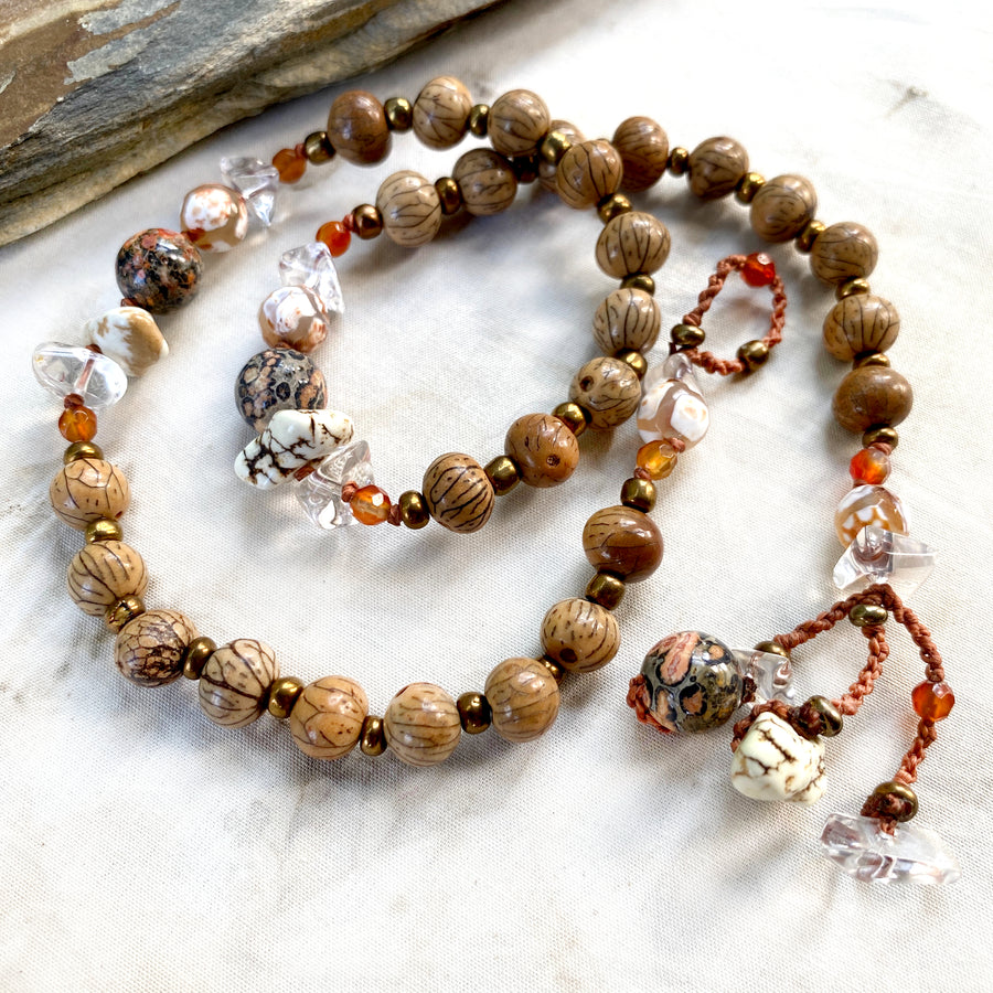 Mala double wrap bracelet with Bodhi seeds ~ for up to 7