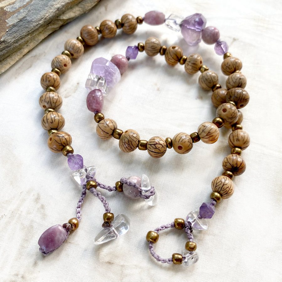 Mala double wrap bracelet with Bodhi seeds ~ for up to 6.75