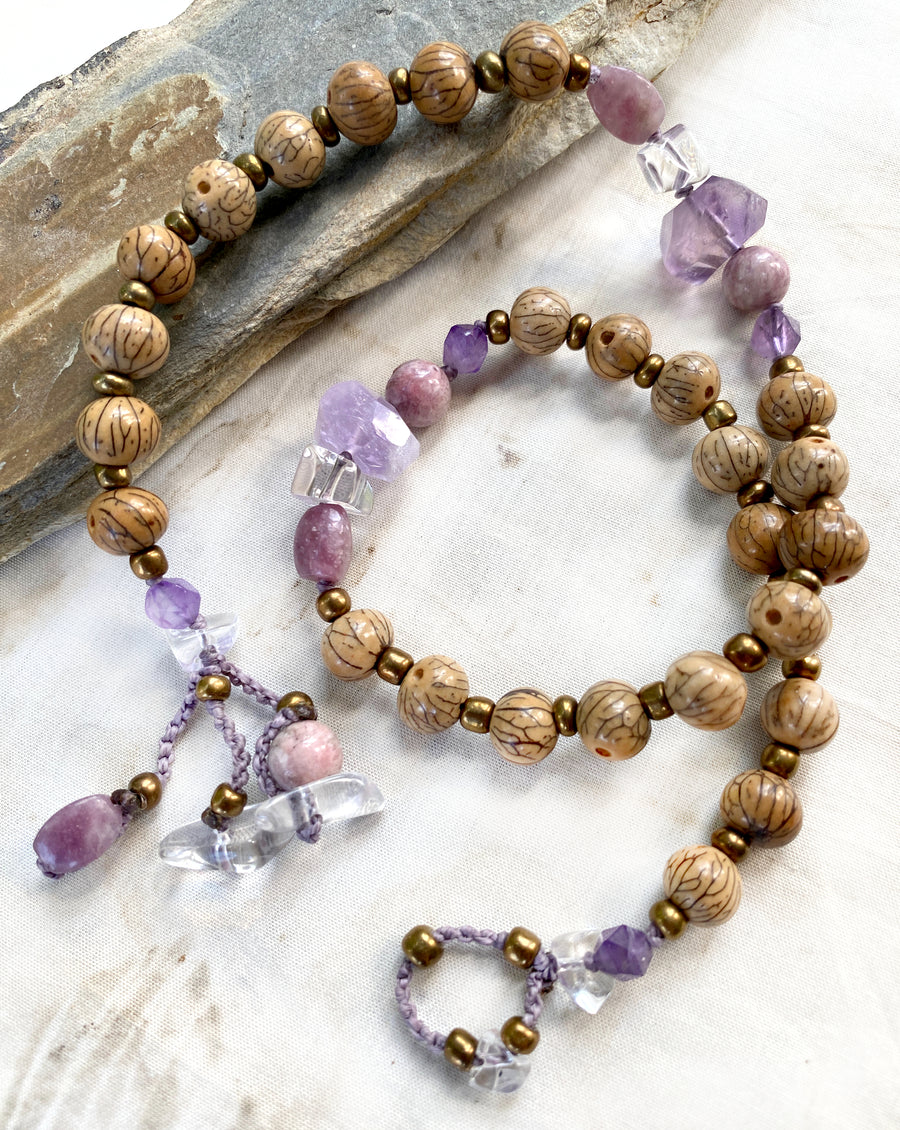 Mala double wrap bracelet with Bodhi seeds ~ for up to 6.75