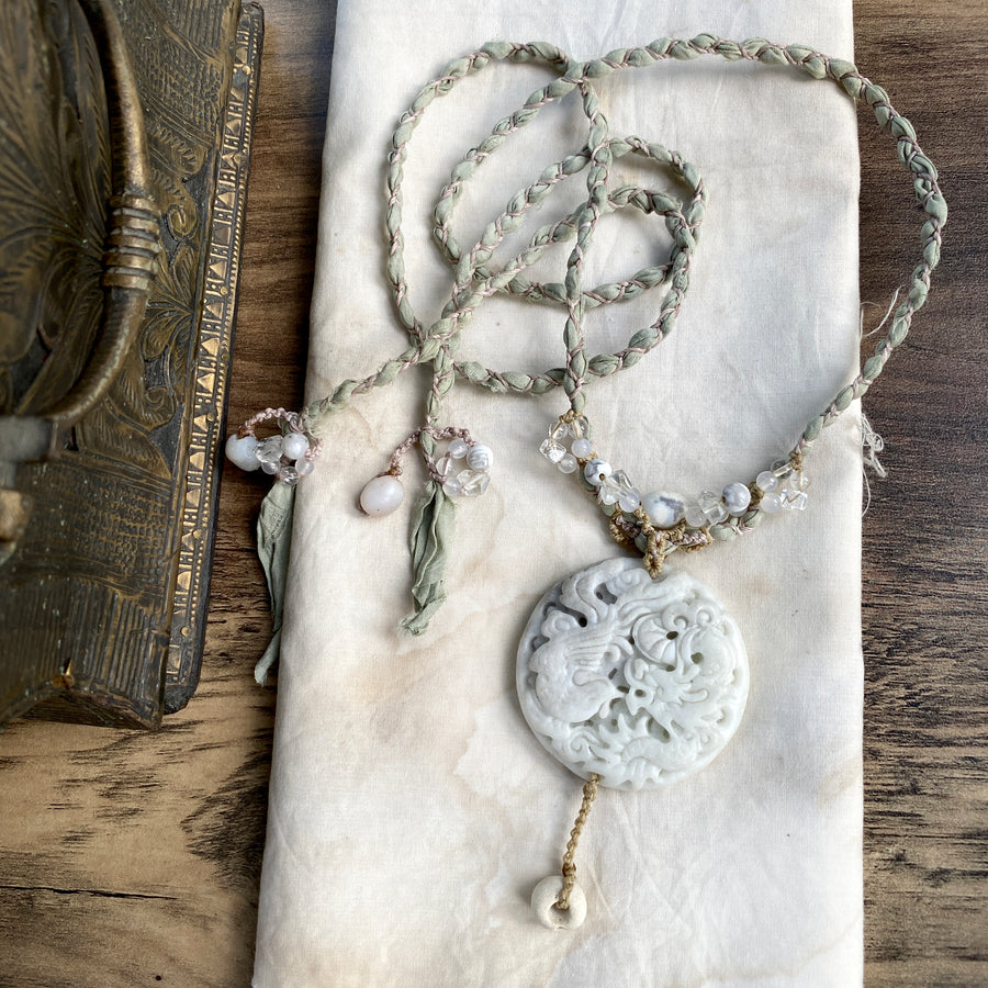 'Phoenix & Dragon' ~ white Jade crystal healing talisman