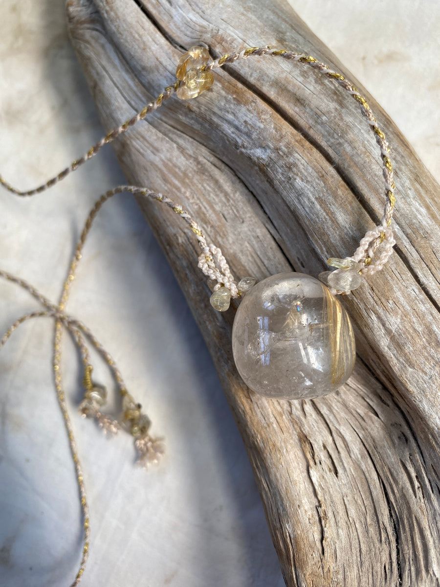 Gold Rutile Quartz crystal healing amulet