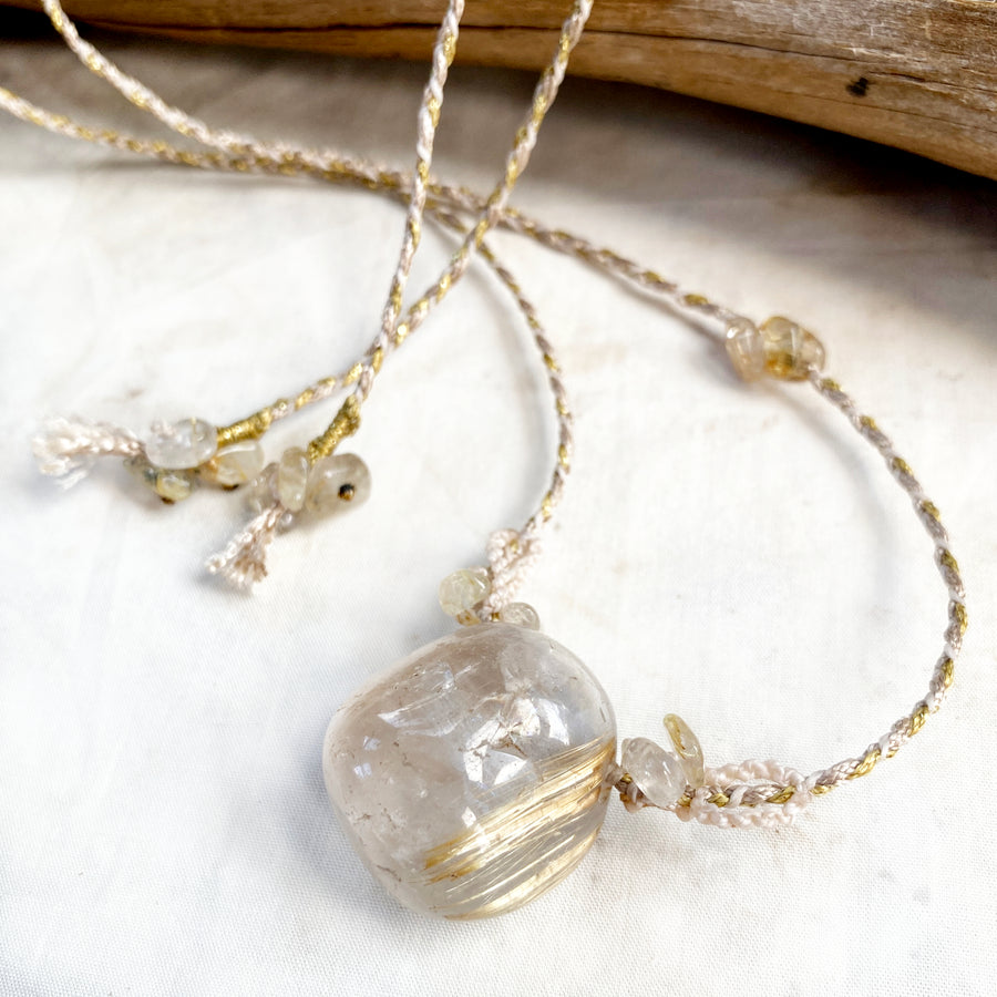 Gold Rutile Quartz crystal healing amulet