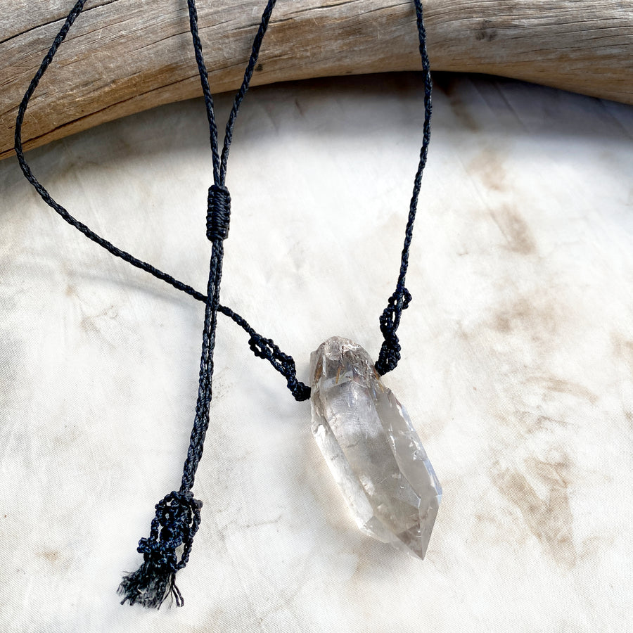 Crystal healing amulet with Rutile Quartz point