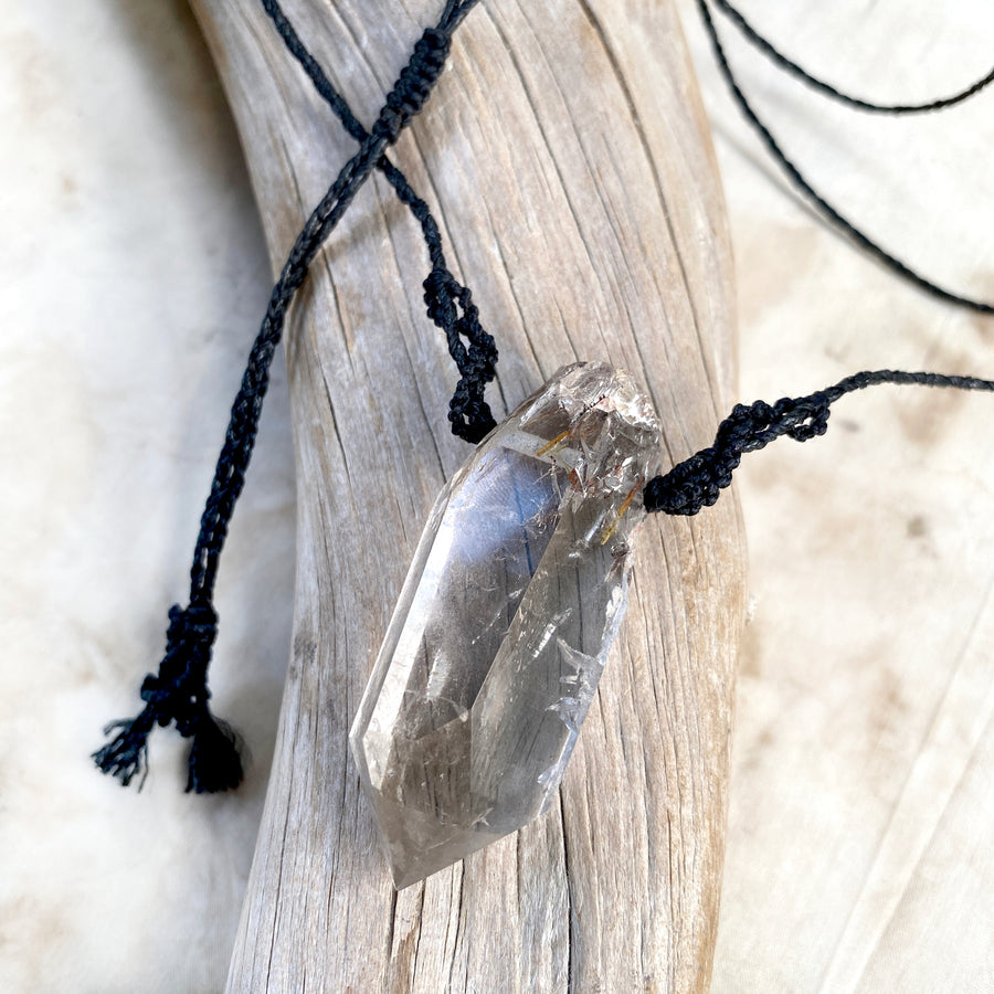 Crystal healing amulet with Rutile Quartz point