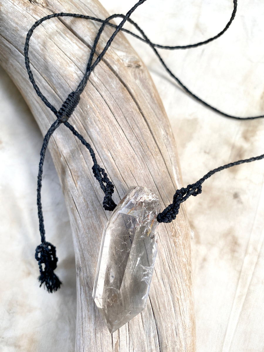 Crystal healing amulet with Rutile Quartz point