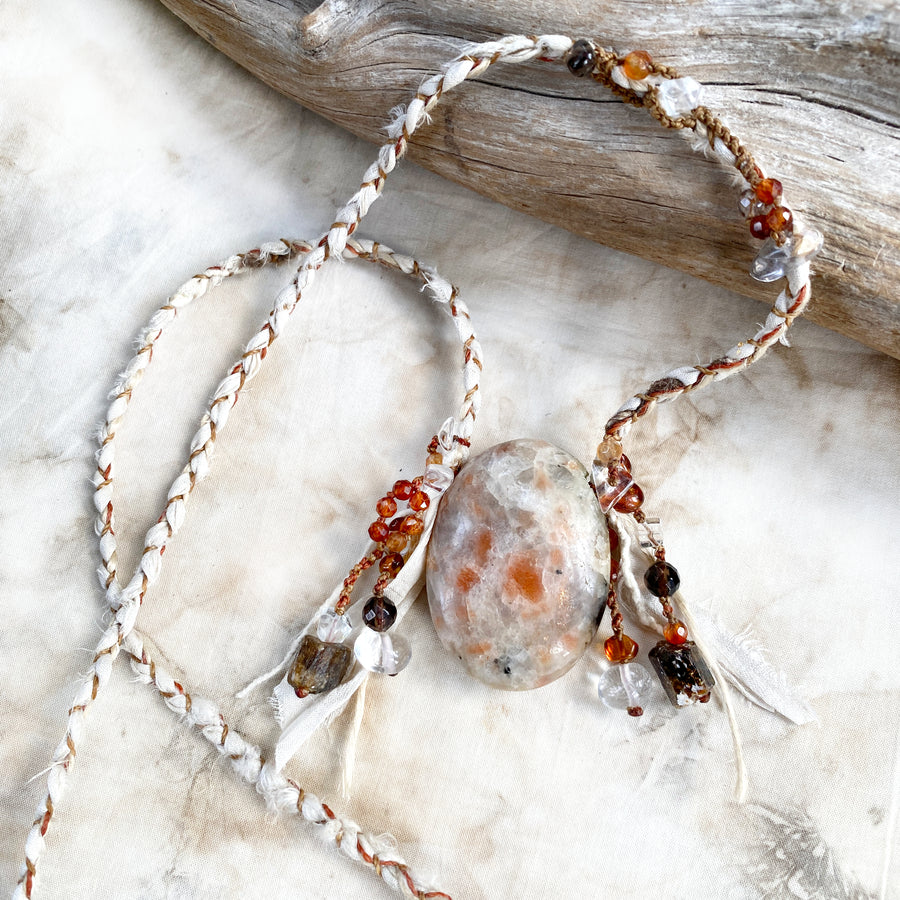 'Bestower of Blessings' ~ Sunstone crystal healing amulet with Dravite